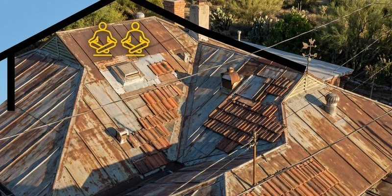 Overhead view of a complex Tucson roof with multiple planes valleys and penetrations that increase replacement cost