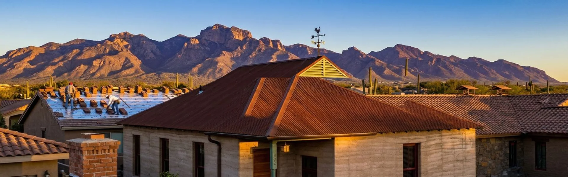 Panoramic view of Tucson rooftops with Catalina Mountains