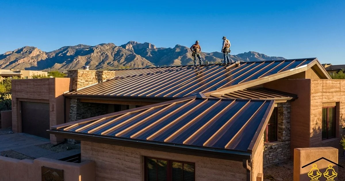 Standing seam metal roof on a Tucson home reflecting Arizona sunlight