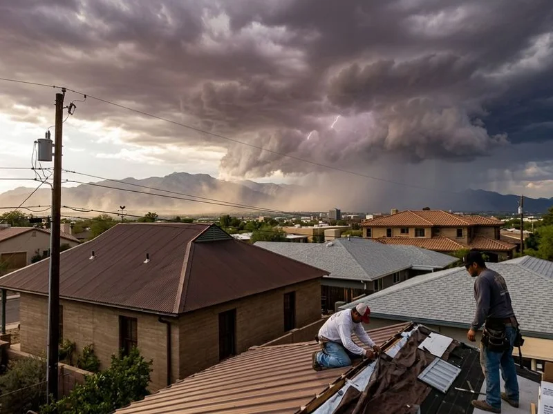 Monsoon storm over Tucson showing the harsh conditions roofs must endure